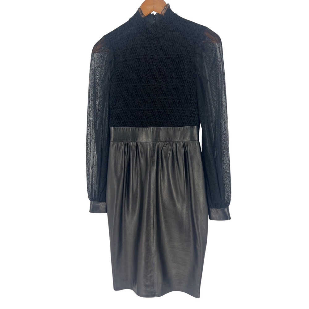 Valentino Lace Sheepskin Leather Midi Dress Black Italy Size 4 - Picture 7 of 14